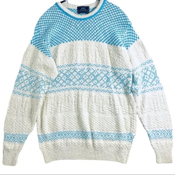 SEARS GRANDPA BLUE OFF WHITE KNIT SWEATER OVERSIZED TOP UNISEX WOMEN MEDIUM - Picture 1 of 10